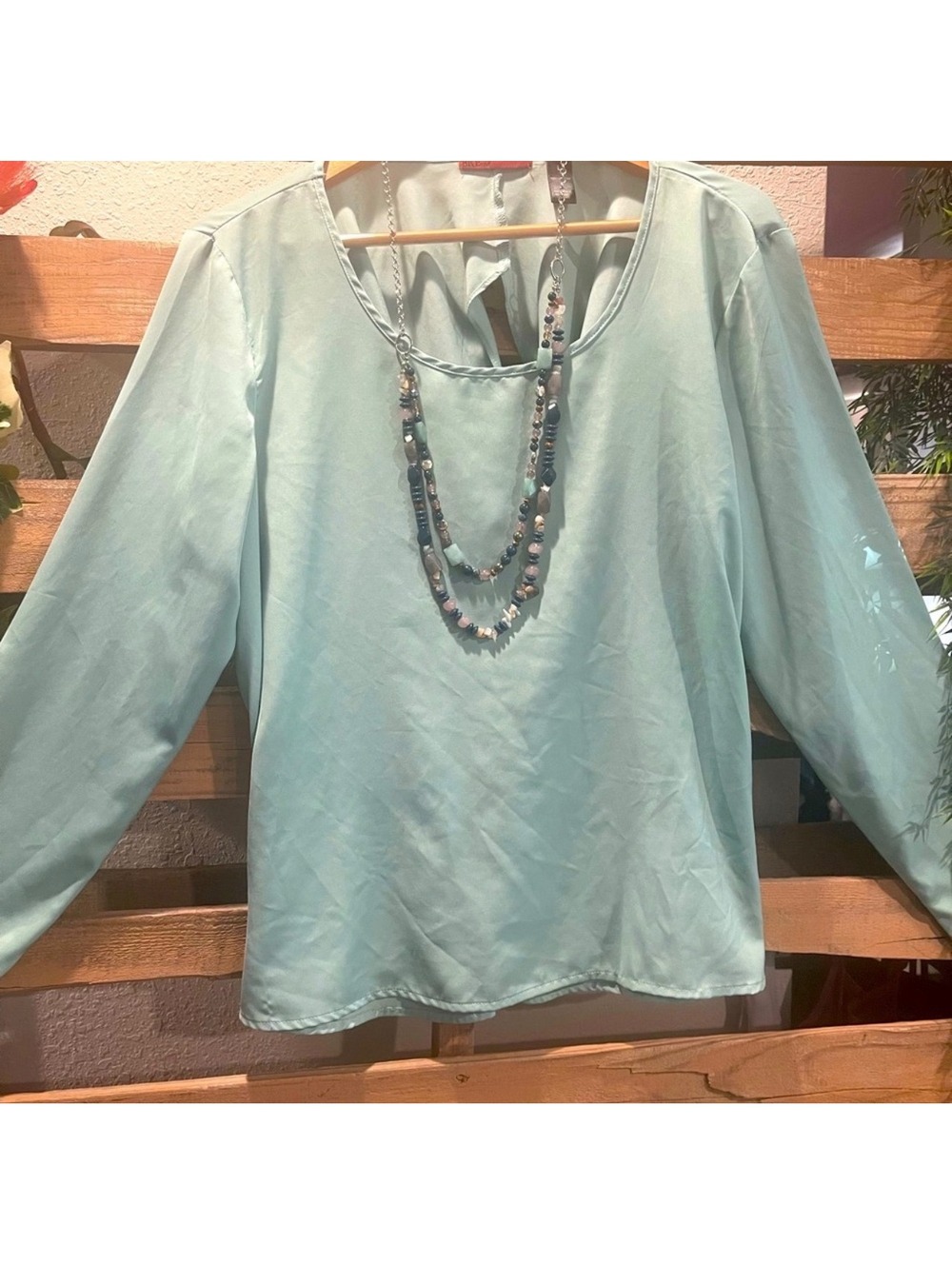 BKE Women's Solid Top with Button Cuffs – Size L